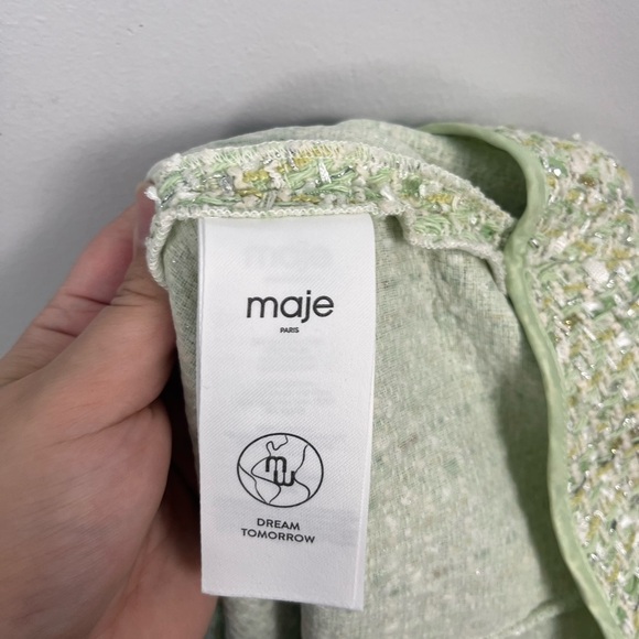 NWT MAJE Metallic bouclé-tweed mini skirt Light Green size 42/US 10 - Picture 11 of 14